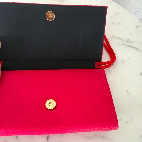 Vintage Fuschia Straw Clutch Bag with Abalone Trim - Picture 6 of 8